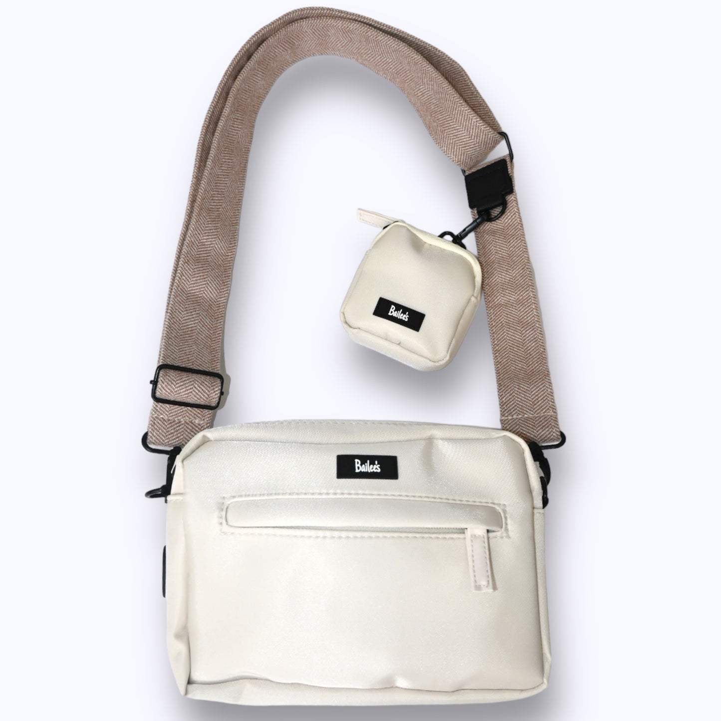 Cream Dog Walking Bag With Herringbone Strap & Treat Pouch